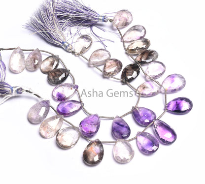 Beautiful Rare Amethyst Rutile Faceted Pears Gemstone Loose Beads,8" Shaded Moss Amethyst Rutile Teardrop Briolette Beads Jewelry Craft SALE (AG 18519)