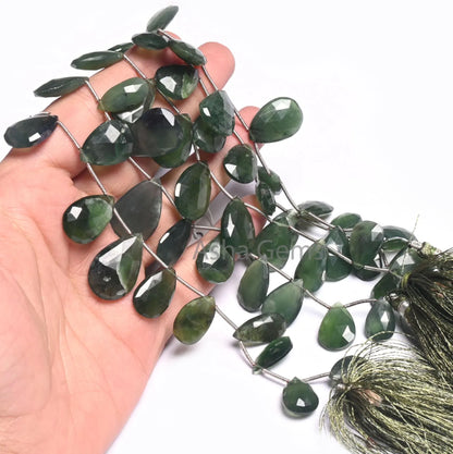 Beautiful Green Serpentine faceted Pear Shape Gemstone Beads,8" Natural Serpentine Teardrop Briolette Serpentine Beads Jewelry making Crafts(AG 18522)