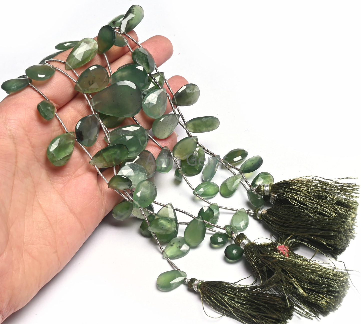 Fine Quality Serpentine faceted Pears Gemstone Loose Beads,8" Natural Green Serpentine Teardrop Briolette Side Drill Bead Jewelry Craft SALE (AG 18524)
