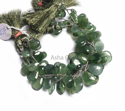 Fine Quality Serpentine faceted Pears Gemstone Loose Beads,8" Natural Green Serpentine Teardrop Briolette Side Drill Bead Jewelry Craft SALE (AG 18524)