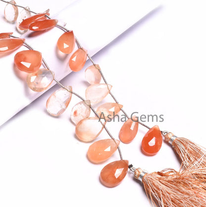 Beautiful Shaded Red Orange Lepidocrocite Faceted Pears Beads,8" Natural Lepidocrocite Teardrop Briolette Gemstone Beads Jewelry making SALE9 (AG 18527)