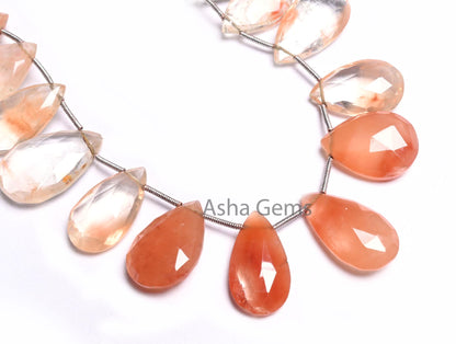 Beautiful Shaded Red Orange Lepidocrocite Faceted Pears Beads,8" Natural Lepidocrocite Teardrop Briolette Gemstone Beads Jewelry making SALE9 (AG 18527)