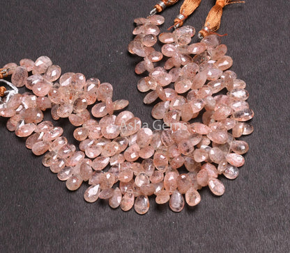 Beautiful Red Sunstone Faceted Pears Shape Gemstone Beads, Natural Sunstone Side Drill Pear Briolette Sunstone Teardrop Beads Jewelry Crafts(AG 18529)