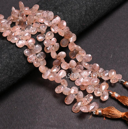 Beautiful Red Sunstone Faceted Pears Shape Gemstone Beads, Natural Sunstone Side Drill Pear Briolette Sunstone Teardrop Beads Jewelry Crafts(AG 18529)
