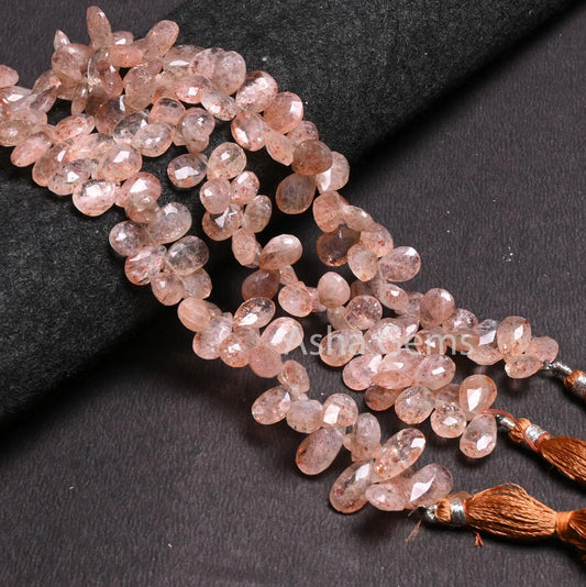 Beautiful Red Sunstone Faceted Pears Shape Gemstone Beads, Natural Sunstone Side Drill Pear Briolette Sunstone Teardrop Beads Jewelry Crafts(AG 18529)