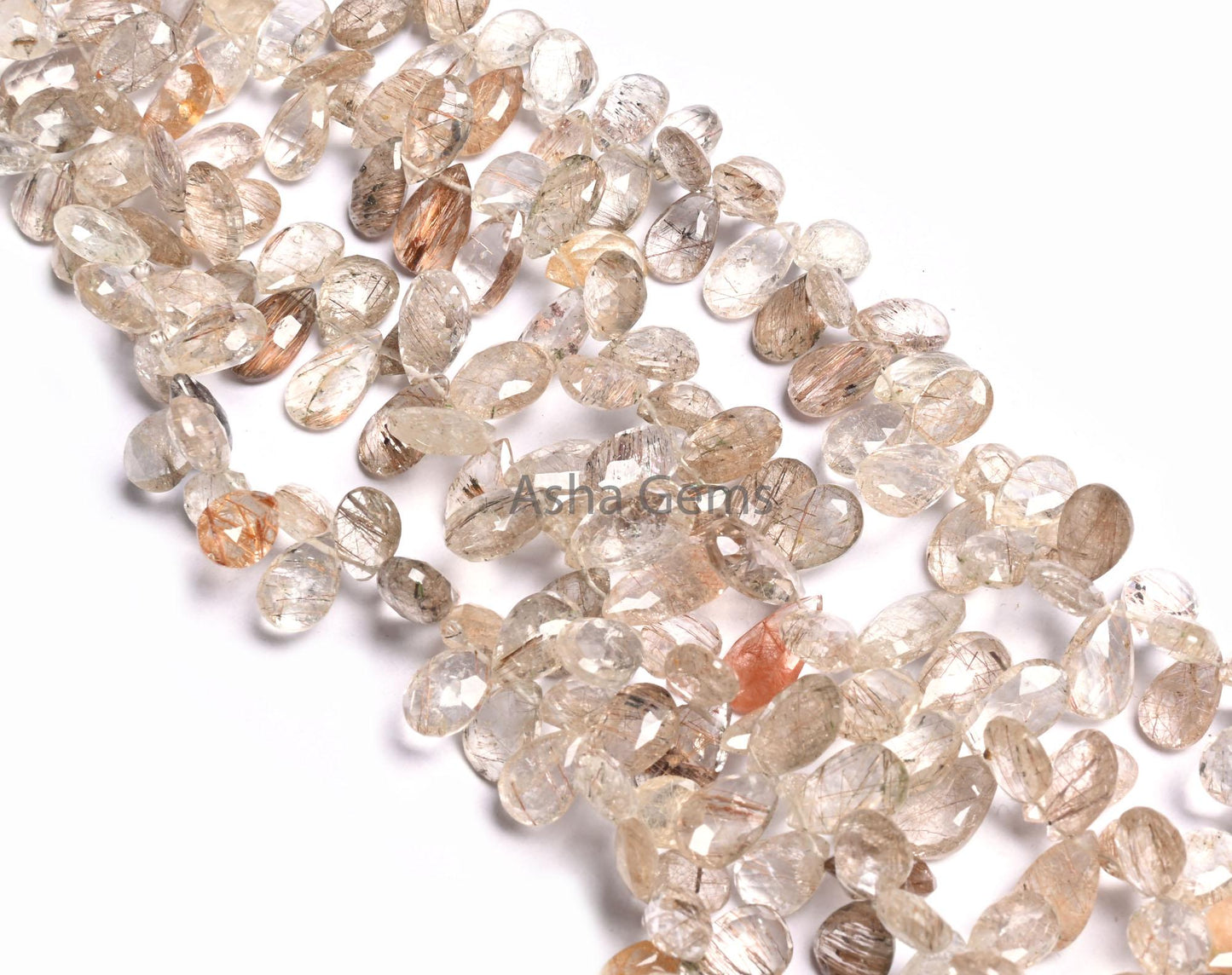 Beautiful Rutile Quartz Faceted Pears Shape Gemstone Beads,8" Natural Rutilated quartz Teardrop Briolette Rutile Beads Jewelry Crafts SALE(AG 18535 )