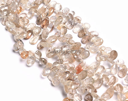 Beautiful Rutile Quartz Faceted Pears Shape Gemstone Beads,8" Natural Rutilated quartz Teardrop Briolette Rutile Beads Jewelry Crafts SALE(AG 18535 )