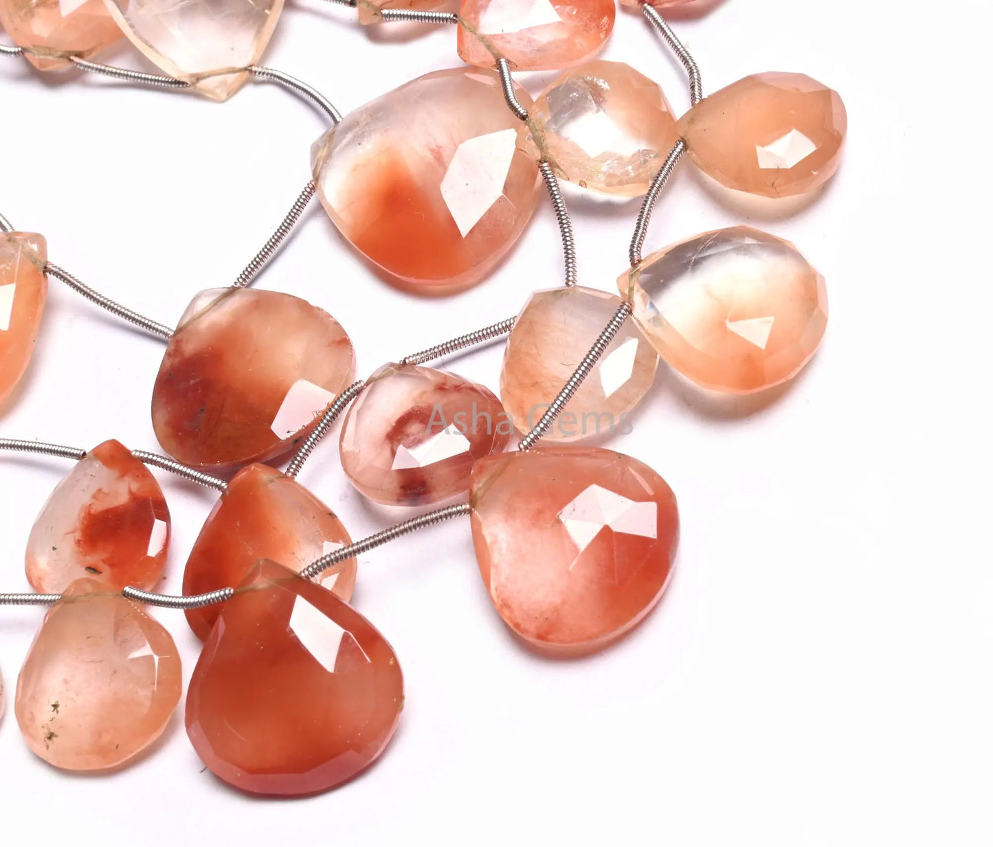 Beautiful Lepidocrocite Faceted Heart Briolette Beads, 8" Natural Shaded Lepidocrocite Big Size Heart Side Drill Gemstone Beads Jewelry SALE(AG 18568)