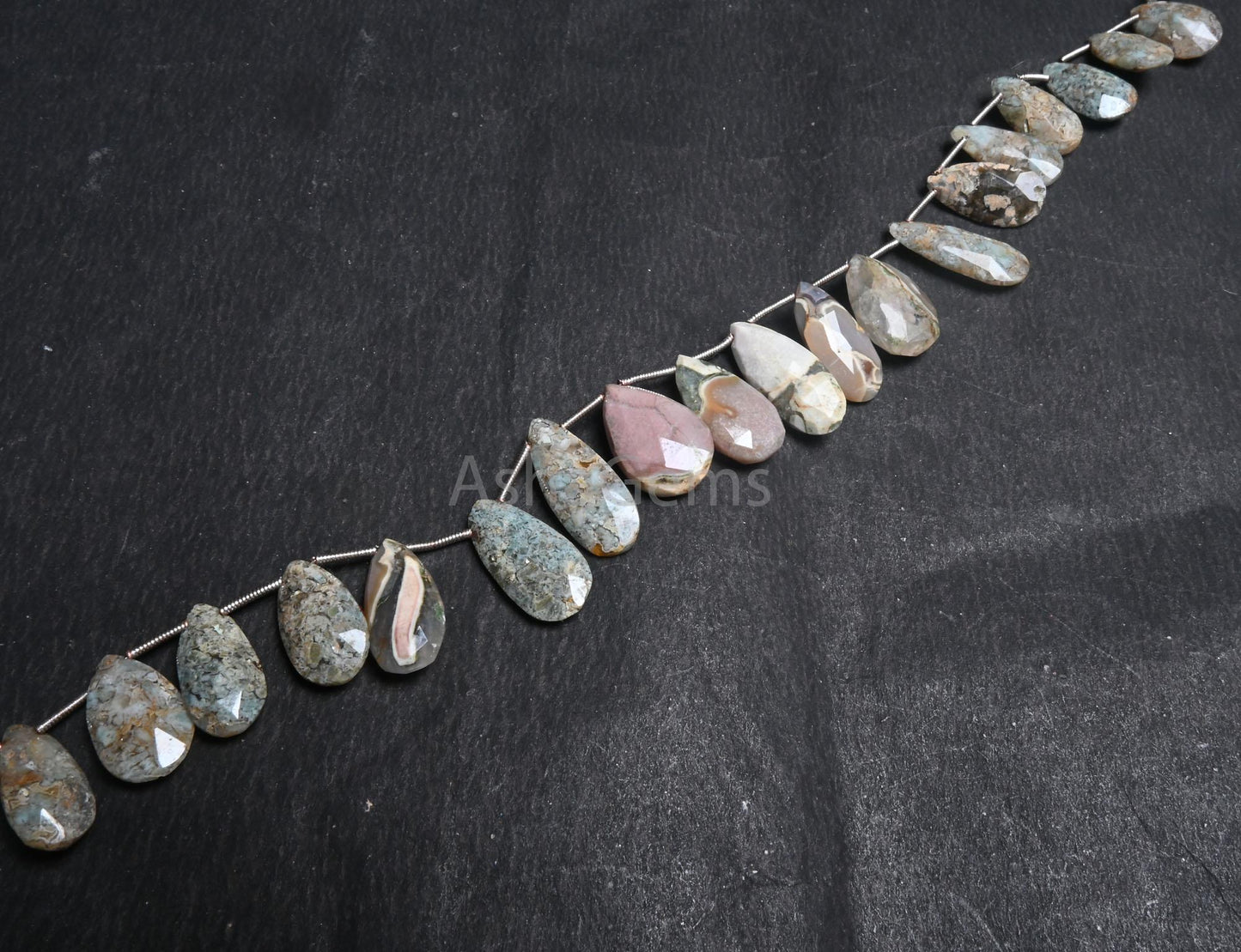 Beautiful Jasper Faceted Pears Shape Beads,8x16-10.5x18 mm Shaded Grey Green jasper Teardrop Briolette jasper Gemstone Beads Jewelry Crafts(AG 18504)