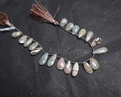 Beautiful Jasper Faceted Pears Shape Beads,8x16-10.5x18 mm Shaded Grey Green jasper Teardrop Briolette jasper Gemstone Beads Jewelry Crafts(AG 18504)