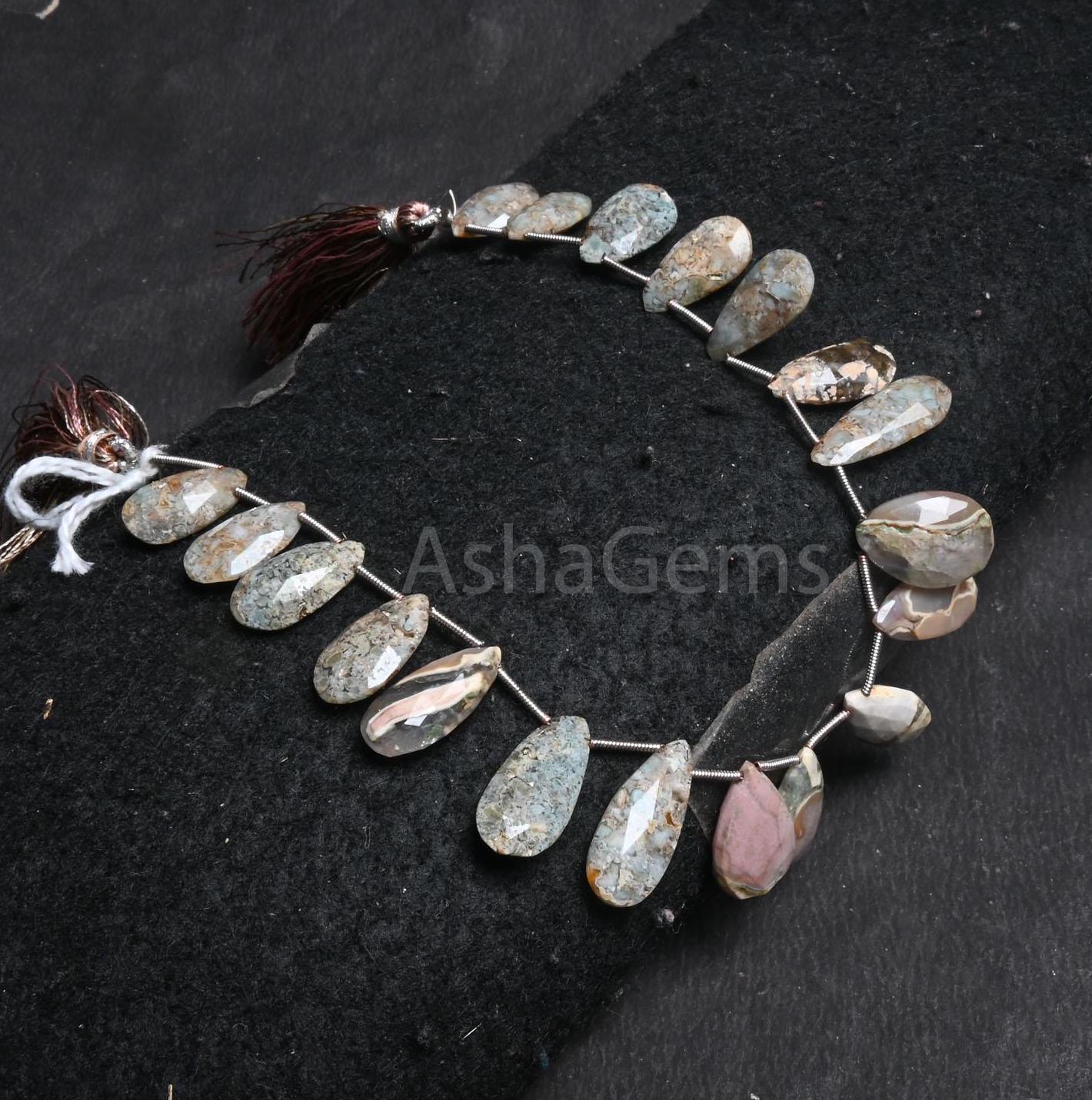 Beautiful Jasper Faceted Pears Shape Beads,8x16-10.5x18 mm Shaded Grey Green jasper Teardrop Briolette jasper Gemstone Beads Jewelry Crafts(AG 18504)