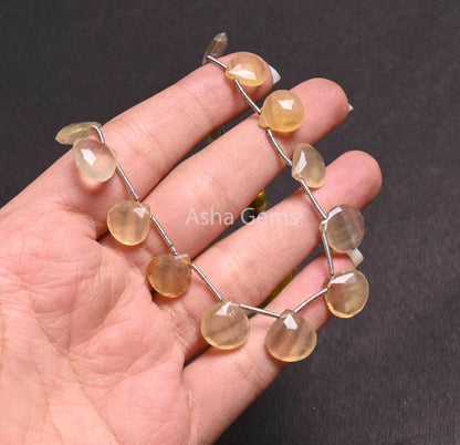 8" Fine Yellow Fluorite faceted Heart Shape Gemstone Beads,10-12.5 mm Shaded natural Fluorite Heart Briolette Side Drill Beads Jewelry Craft (AG 18576)