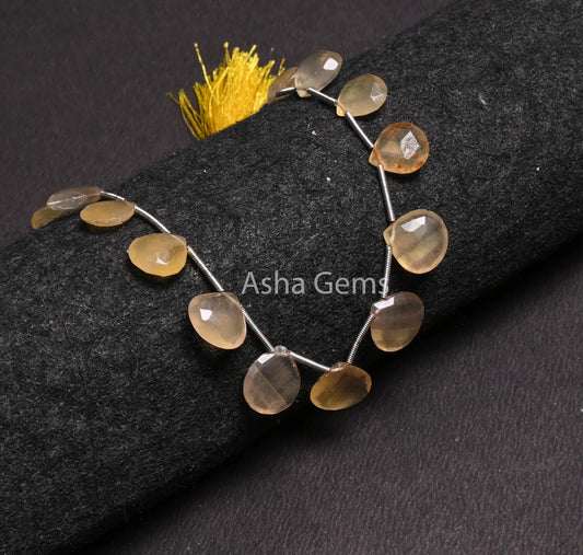 8" Fine Yellow Fluorite faceted Heart Shape Gemstone Beads,10-12.5 mm Shaded natural Fluorite Heart Briolette Side Drill Beads Jewelry Craft (AG 18576)