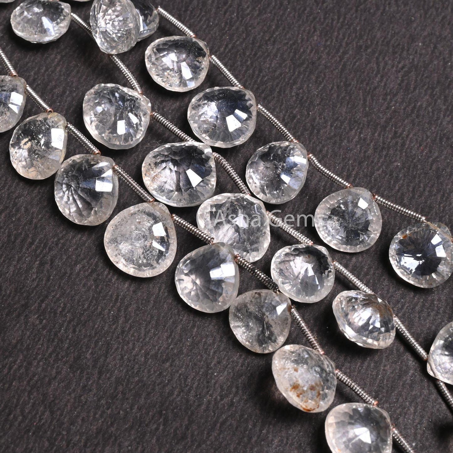 Beautiful Crystal Quartz Silver Coated Fancy Heart Shape Beads,8" Fine Crystal Mystic Coating Faceted Heart Briolette Gemstone Beads Jewelry( AG 18579)