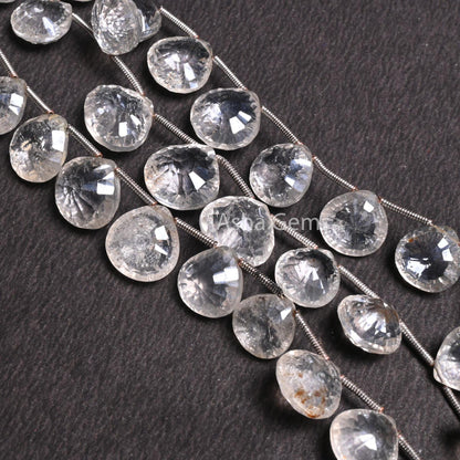 Beautiful Crystal Quartz Silver Coated Fancy Heart Shape Beads,8" Fine Crystal Mystic Coating Faceted Heart Briolette Gemstone Beads Jewelry( AG 18579)
