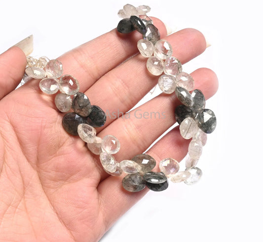 Beautiful Rutile Quartz Coated Heart Shape faceted Beads,9-11 mm Fine Multi Rutile Silver Coating Heart Briolette Gemstone Bead Jewelry SALE(AG 18583)