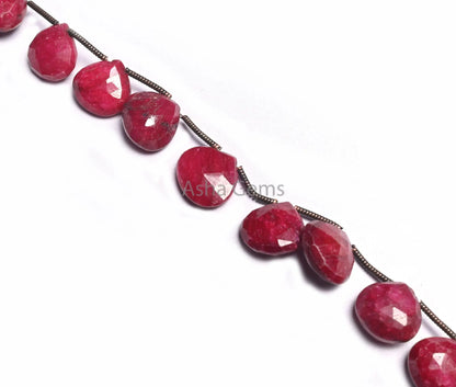 Beautiful Red Ruby Corundum Faceted Heart Shape Beads,105-12 mm Fine Quality Ruby Corundum Heart Briolette Red Ruby Bead Jewelry Crafts SALE (AG 18583)