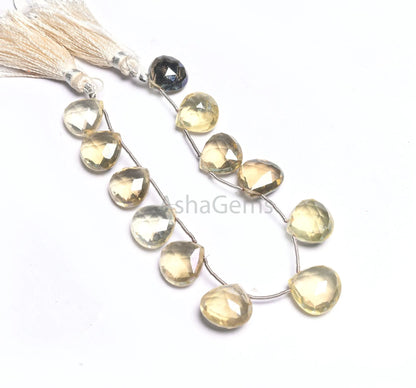 14 mm Beautiful Crystal Quartz Lemon Color Coated Heart Gemstone Beads, Fine Crystal Mystic Coated faceted Heart Briolette Bead Jewelry SALE(AG 18573)