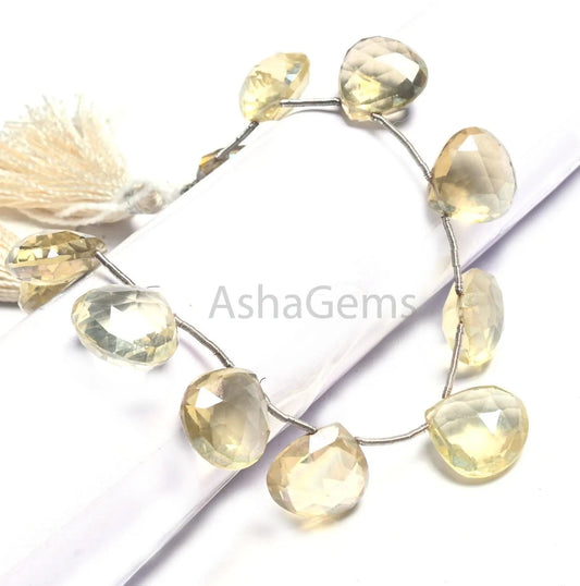 14 mm Beautiful Crystal Quartz Lemon Color Coated Heart Gemstone Beads, Fine Crystal Mystic Coated faceted Heart Briolette Bead Jewelry SALE(AG 18573)