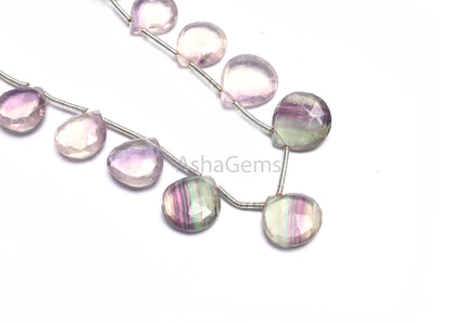 8" Beautiful Multi Color Fluorite Faceted Heart Gemstone Beads,10-12.5 mm Natural Fluorite Briolette Heart Bio Fluorite Beads Jewelry SALE(AG 18574)