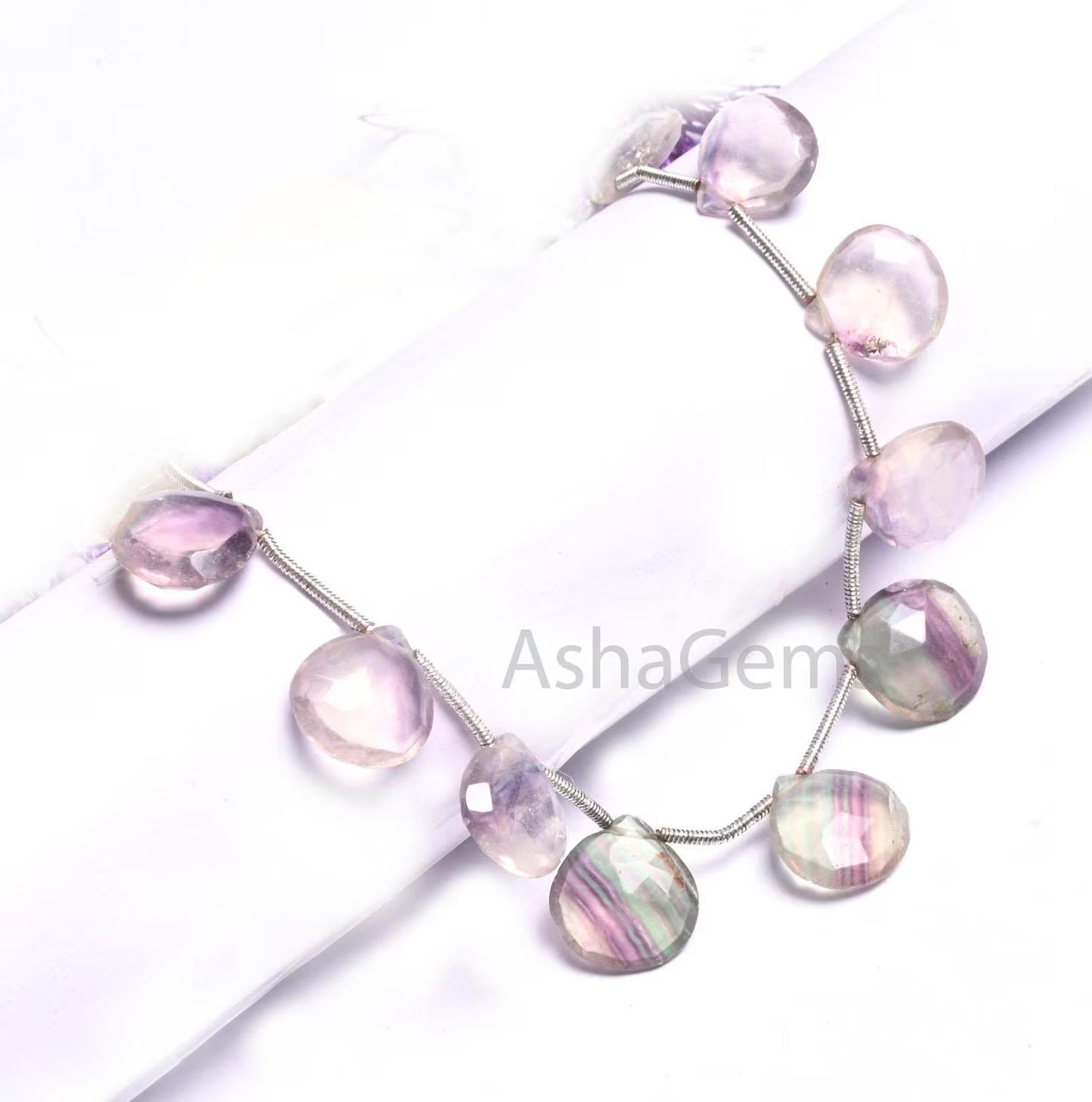 8" Beautiful Multi Color Fluorite Faceted Heart Gemstone Beads,10-12.5 mm Natural Fluorite Briolette Heart Bio Fluorite Beads Jewelry SALE(AG 18574)