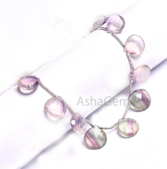 8" Beautiful Multi Color Fluorite Faceted Heart Gemstone Beads,10-12.5 mm Natural Fluorite Briolette Heart Bio Fluorite Beads Jewelry SALE(AG 18574)