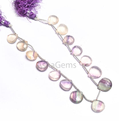 8" Beautiful Multi Color Fluorite Faceted Heart Gemstone Beads,10-12.5 mm Natural Fluorite Briolette Heart Bio Fluorite Beads Jewelry SALE(AG 18574)