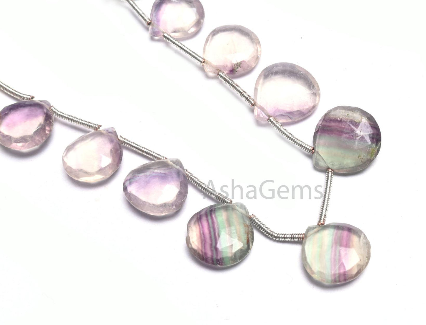 8" Beautiful Multi Color Fluorite Faceted Heart Gemstone Beads,10-12.5 mm Natural Fluorite Briolette Heart Bio Fluorite Beads Jewelry SALE(AG 18574)