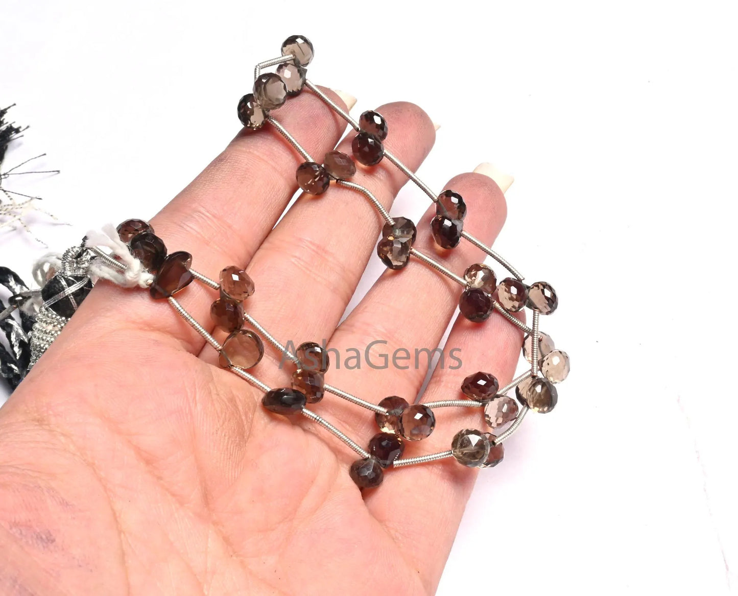 Beautiful Smoky Quartz faceted Onion + Pear Shape Beads, 16" AAA Smoky Fancy Briolette Side Drill Gemstone Bead Traditional Necklace Jewelry(AG 18618)