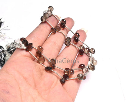 Beautiful Smoky Quartz faceted Onion + Pear Shape Beads, 16" AAA Smoky Fancy Briolette Side Drill Gemstone Bead Traditional Necklace Jewelry(AG 18618)