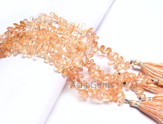 Natural Imperial Topaz faceted Pear Shape Gemstone Beads, Beautiful Shaded Topaz Tiny Teardrop  Briolette Imperial Topaz Beads Jewelry SALE (AG 18629)