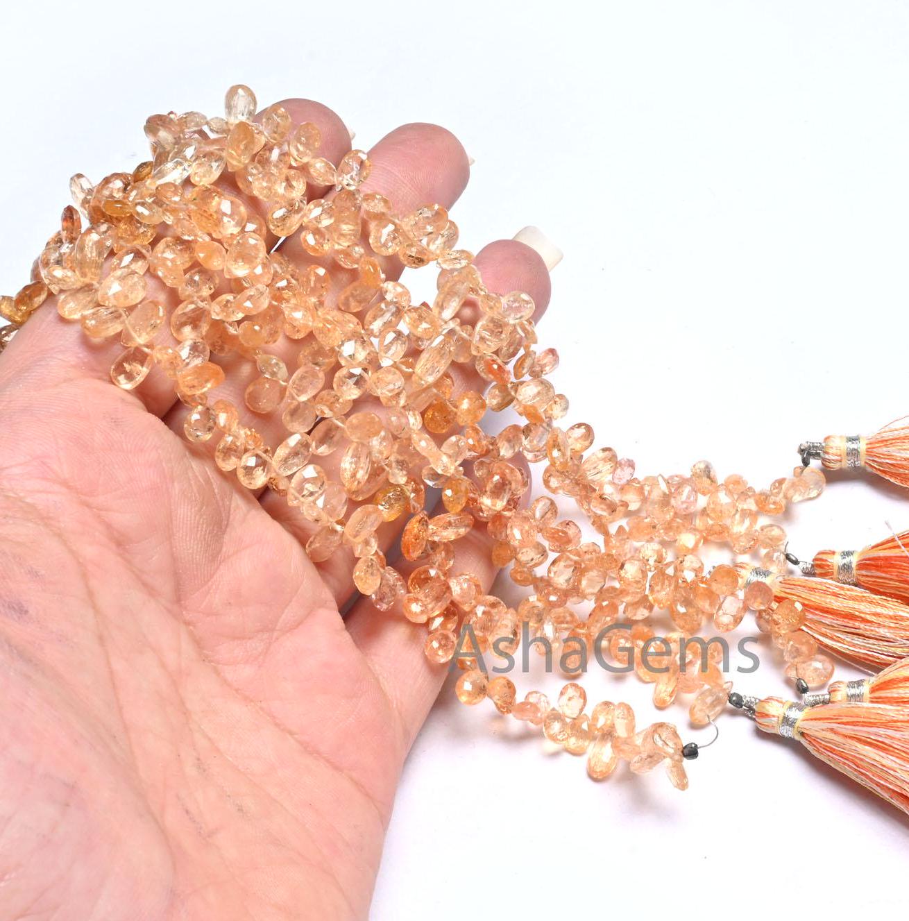 Natural Imperial Topaz faceted Pear Shape Gemstone Beads, Beautiful Shaded Topaz Tiny Teardrop  Briolette Imperial Topaz Beads Jewelry SALE (AG 18629)