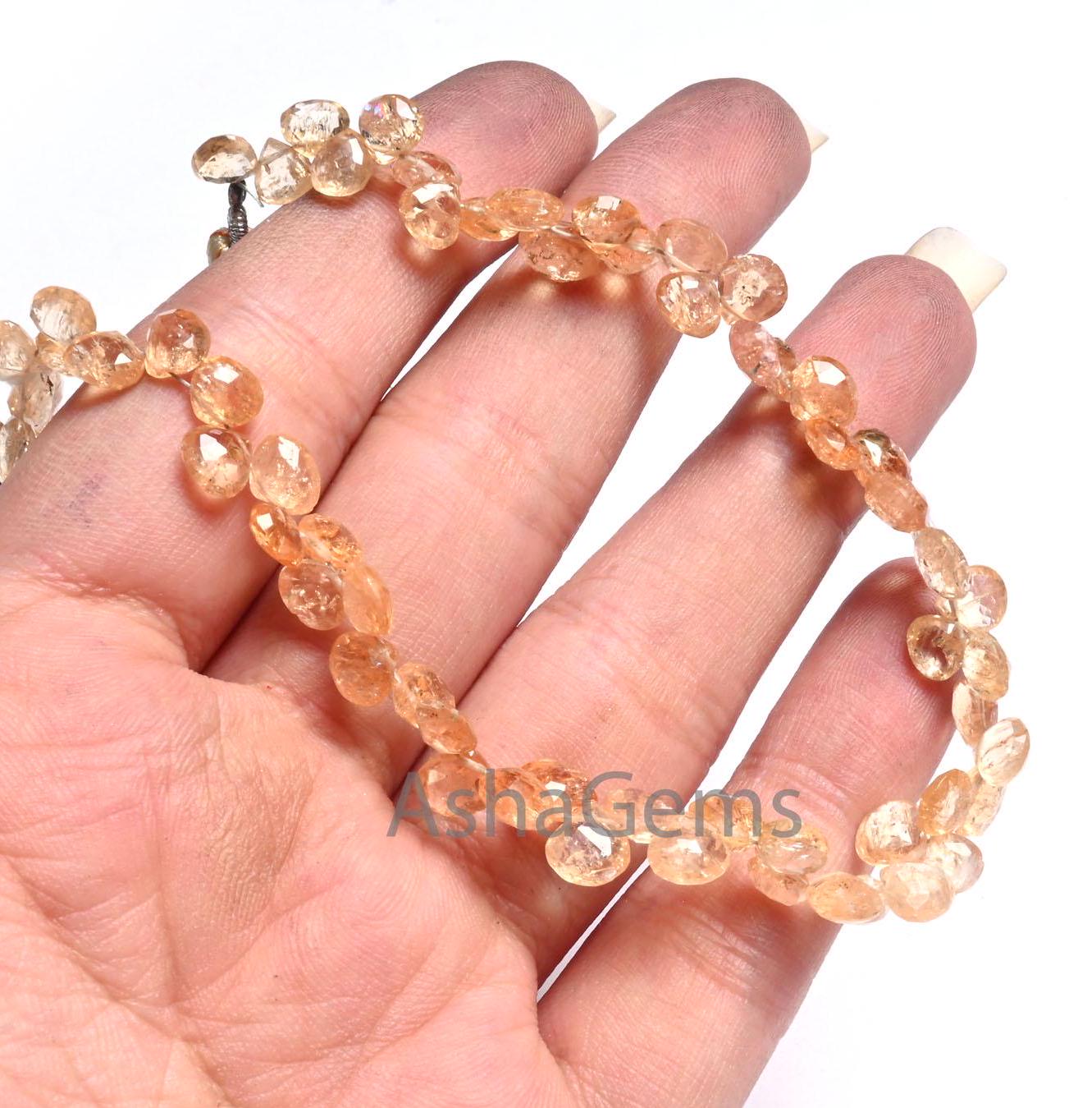 Beautiful Shaded Imperial Topaz faceted Heart Gemstone Beads,5.5-6.5 mm Natural Imperial Topaz Tiny Heart Briolette Topaz Beads Jewelry SALE (AG 18630)