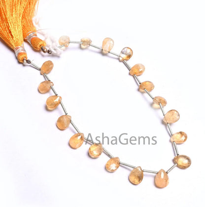 Natural Yellow Citrine Faceted Pears Shape Beads Gemstone Citrine Quartz Flat Teardrop Briolette Beads Side Drill Citrine beads jewelry SALE (AG 18634)