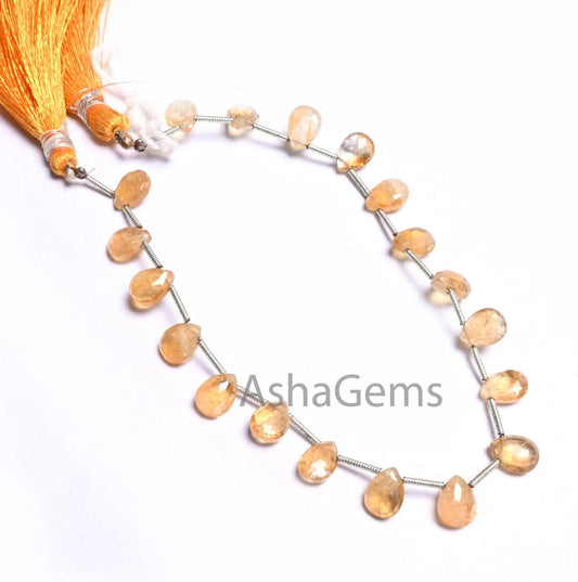 Natural Yellow Citrine Faceted Pears Shape Beads Gemstone Citrine Quartz Flat Teardrop Briolette Beads Side Drill Citrine beads jewelry SALE (AG 18634)