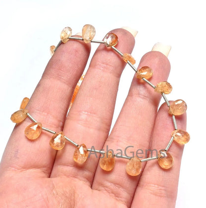 Natural Yellow Citrine Faceted Pears Shape Beads Gemstone Citrine Quartz Flat Teardrop Briolette Beads Side Drill Citrine beads jewelry SALE (AG 18634)