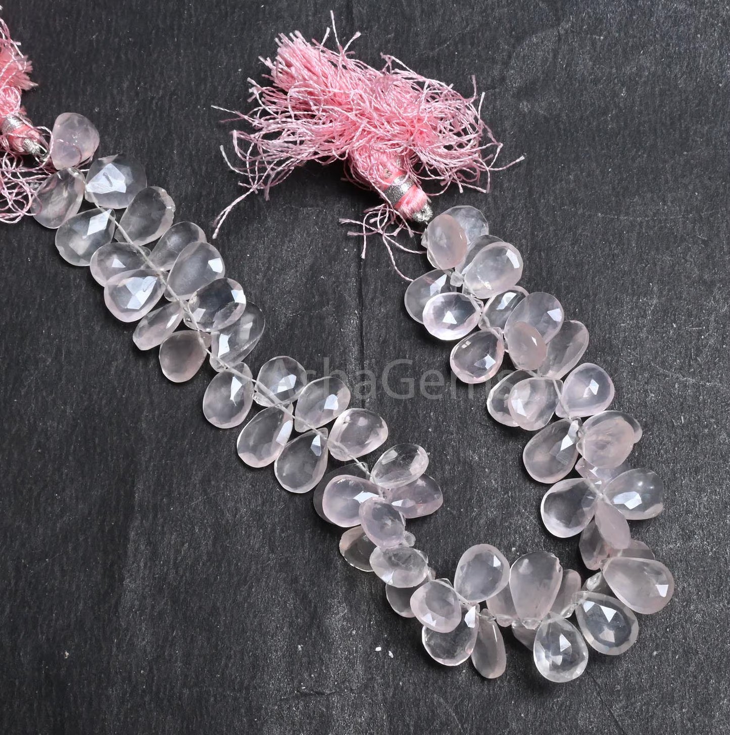 Fine Rose Quartz Pears Shape Faceted Gemstone Side Drill Beads,8" Natural Pink Rose Quartz Teardrop Briolette Rose Quartz Beads Jewelry SALE (AG 18858)