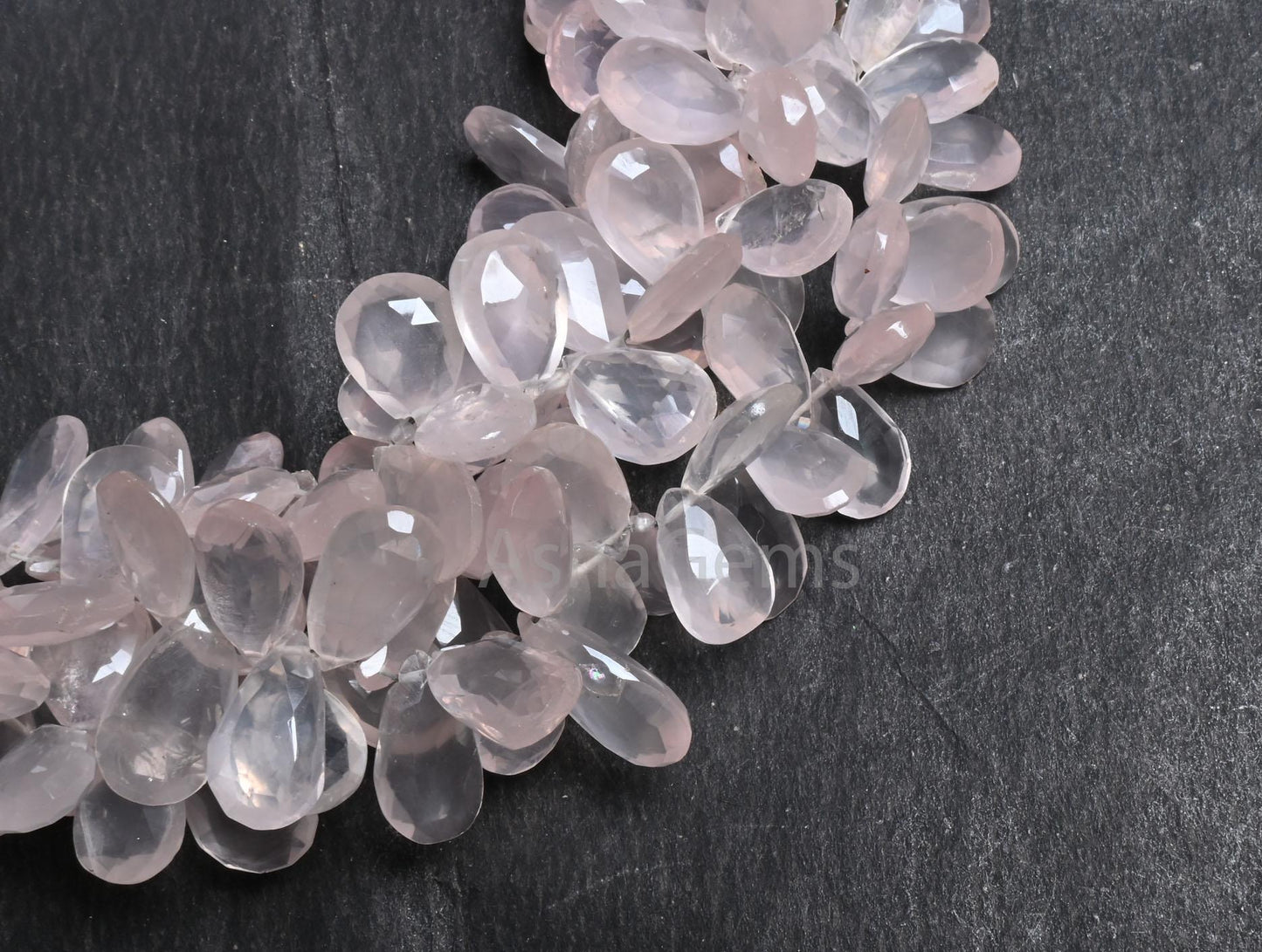 Fine Rose Quartz Pears Shape Faceted Gemstone Side Drill Beads,8" Natural Pink Rose Quartz Teardrop Briolette Rose Quartz Beads Jewelry SALE (AG 18858)