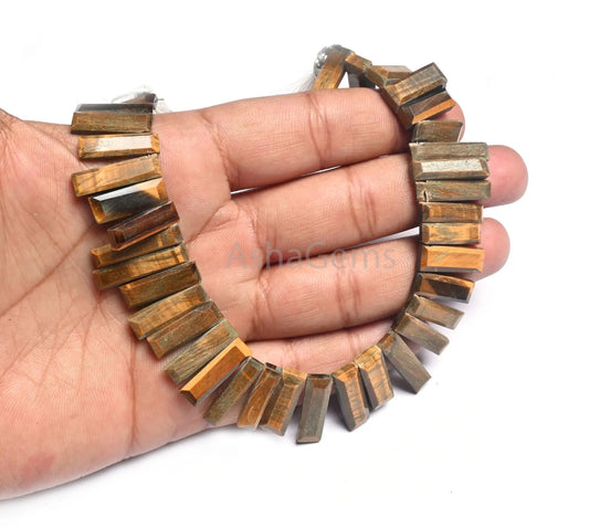 8" Natural Black Tiger Eye Fancy Long Slice Gemstone Beads,5-22 mm Fine Tigers Eye faceted Flat Table Cut Briolette Side Drill Beads Jewelry (AG 18852)