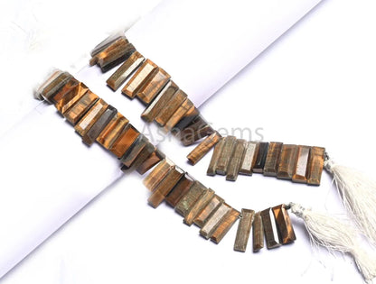 8" Natural Black Tiger Eye Fancy Long Slice Gemstone Beads,5-22 mm Fine Tigers Eye faceted Flat Table Cut Briolette Side Drill Beads Jewelry (AG 18852)