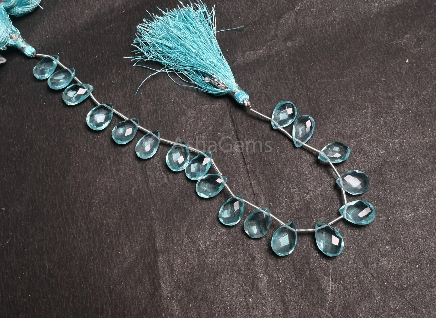 Beautiful Blue Topaz Color Hydro Faceted Pears Shape Beads,8.5" AAA Quality Topaz Hydro Flat Teardrop Briolette beads Jewelry Making Crafts (AG 18850)