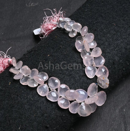 9-14 mm Fine Rose Quartz Faceted Heart Shape Gemstone Beads,8" Natural Pink Rose Quartz Heart Briolette Side Drill Pink Quartz Bead Jewelry (AG 18848)