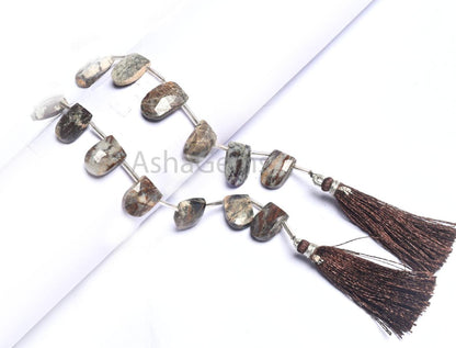 Natural Wood Agate Fancy Nail Shape Handmade Beads,7" Agate Faceted fancy Gate Shape Briolette Side Drill Agate Beads Jewelry Making Crafts(AG 18841)