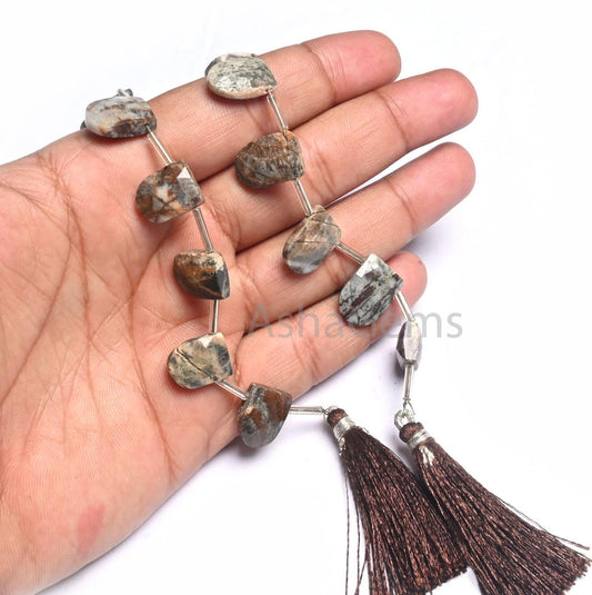 Natural Wood Agate Fancy Nail Shape Handmade Beads,7" Agate Faceted fancy Gate Shape Briolette Side Drill Agate Beads Jewelry Making Crafts(AG 18841)