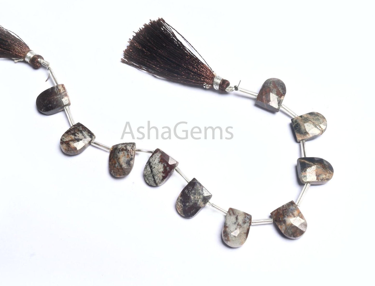 Natural Wood Agate Fancy Nail Shape Handmade Beads,7" Agate Faceted fancy Gate Shape Briolette Side Drill Agate Beads Jewelry Making Crafts(AG 18841)