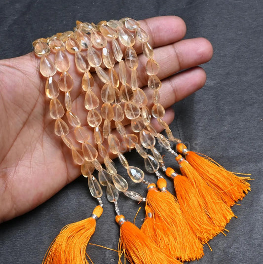Beautiful Citrine Quartz Faceted Pears Shape Handmade Beads,8" Natural Yellow Citrine Indian Cut Teardrop Straight Drill Beads Jewelry Craft(AG 18833)
