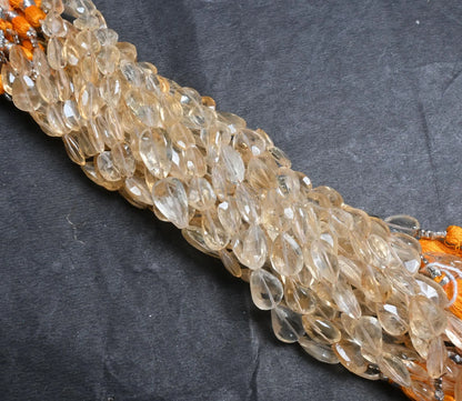 8" Natural Citrine Indian Cut Teardrop Straight Drill Gemstone Beads, Light Yellow Citrine Faceted Pear handmade Briolette Bead Jewelry SALE(AG 18832)
