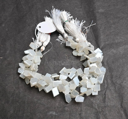 Fine Moonstone Fancy Flat Slice Faceted Gemstone Beads,8" Natural White Moonstone Fancy Uneven Table Cut Side Drill Nugget Briolette Jewelry (AG 18826)