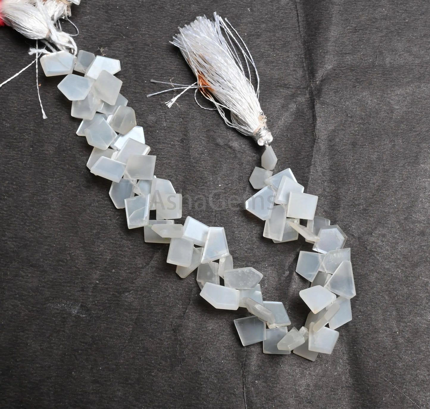 Fine Moonstone Fancy Flat Slice Faceted Gemstone Beads,8" Natural White Moonstone Fancy Uneven Table Cut Side Drill Nugget Briolette Jewelry (AG 18826)