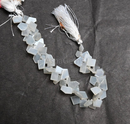 Fine Moonstone Fancy Flat Slice Faceted Gemstone Beads,8" Natural White Moonstone Fancy Uneven Table Cut Side Drill Nugget Briolette Jewelry (AG 18826)